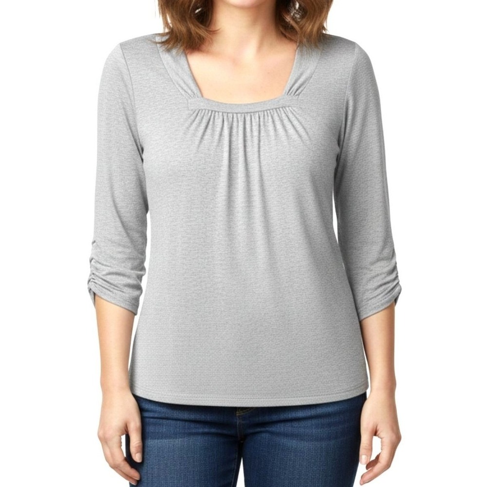 DKNY Soft Jersey Knit Top Gray 3/4 Sleeve Basic Size‎ XL